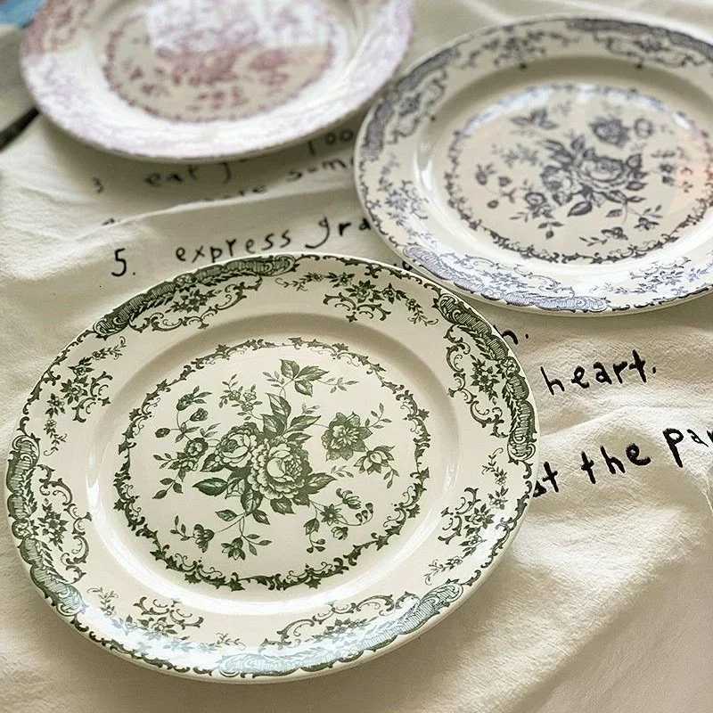 Luxury French Rose Ceramic Dining Plate Vintage ical Print Overglaze Decoration Salad Western Dining Plate Diameter 205cm Y251129