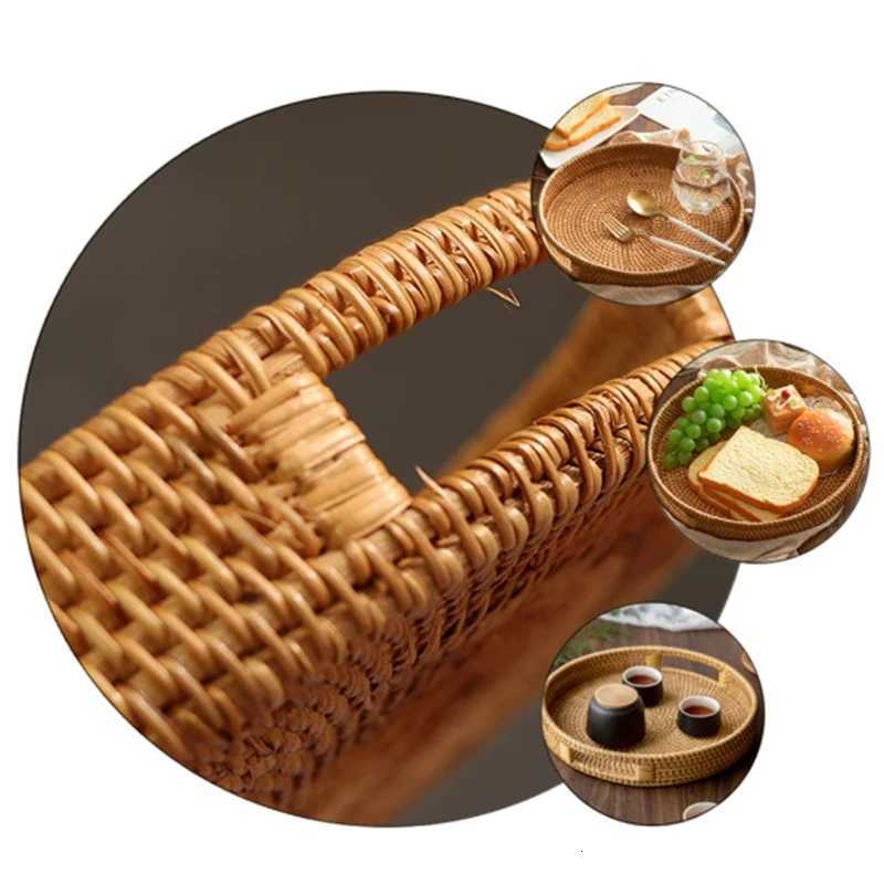 Eco Firendly Rattan Storage Tray Handwoven er Basket Bread Snack Food Plate Fruit Cake Platter Dinner Serving Tray Tea Tray Y251129