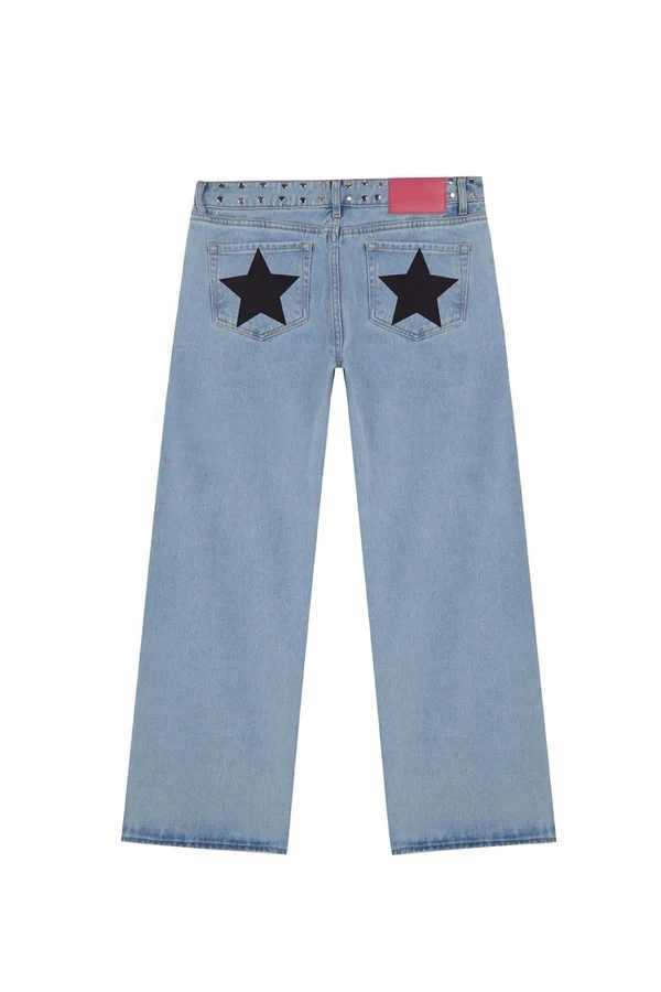Y2K Vintage Jeans Women High Waisted Denim Pants Five Pointed Star Print Harajuku Street Baggy Casual Straight Leg Trousers M260310