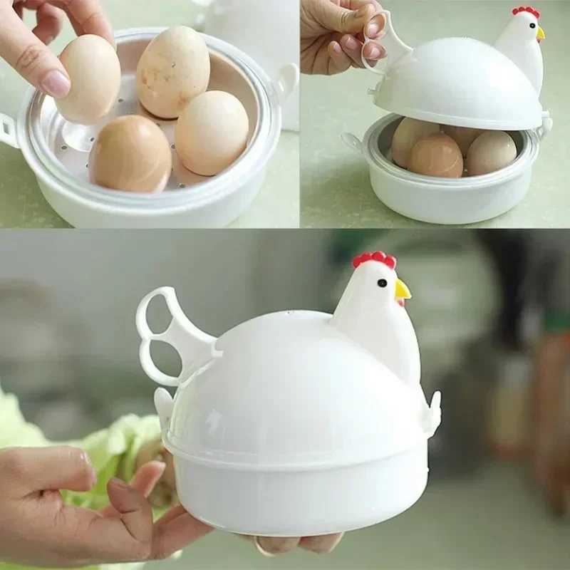 Chicken-Shaped Egg-Shaped Microwave Egg Steamer Microwave Egg Cooker for 4 Eggs C251129