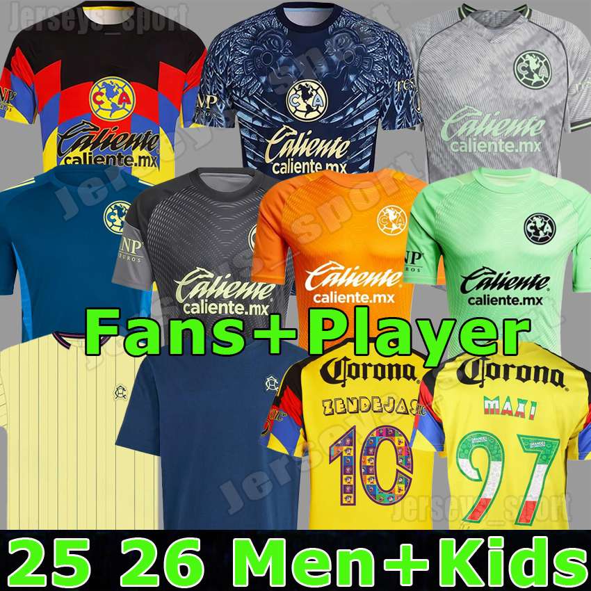 XXXL 4XL 25 26 ClUb AmEriCa Soccer Jerseys CA Liga MX 2025 2026 B.RODRIGUEZ A.ZENDEJAS Long sleeves Player Version Football Shirts goalkeeper L.MALAGON Men kids kits set