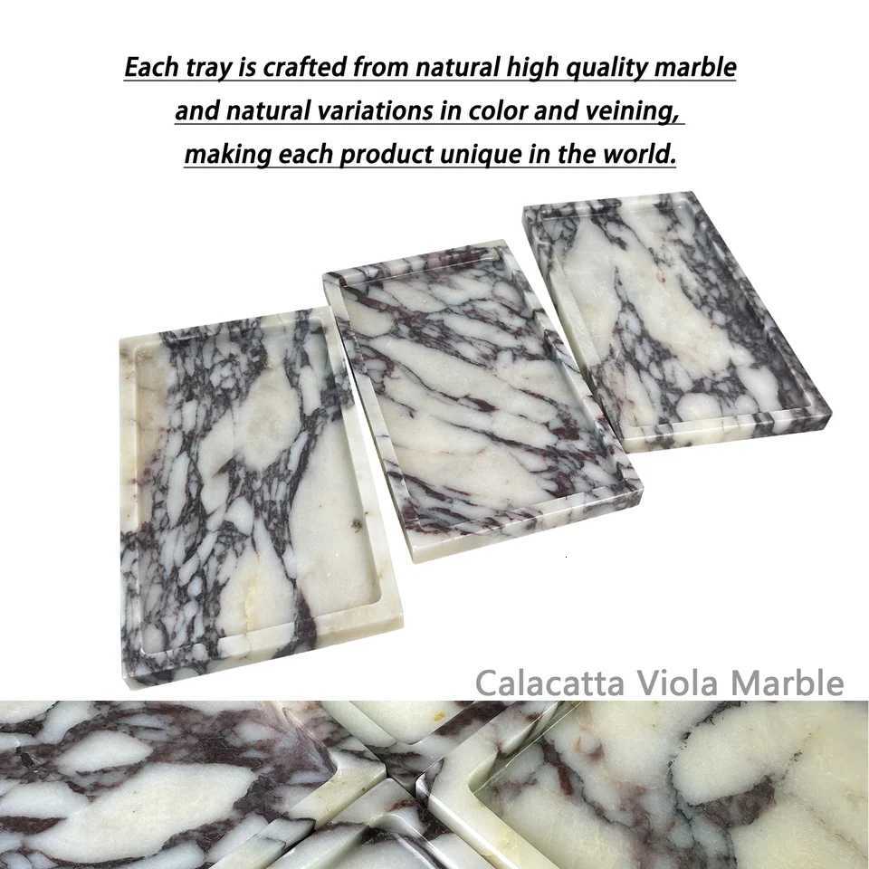 Natural Marble Vanity Tray 10x6 Genuine Calacatta Viola Marble Stone Tray for Bathroom/Kitchen/Dresser Y251129