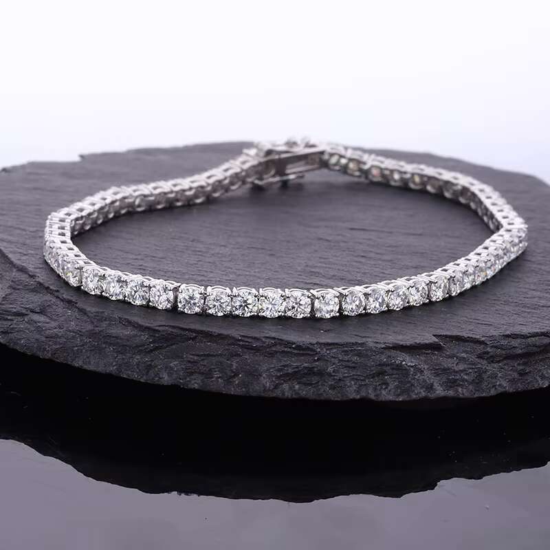 Mens Solid White Gold Moissanite Tennis Bracelet - DEF Quality 3mm Stones