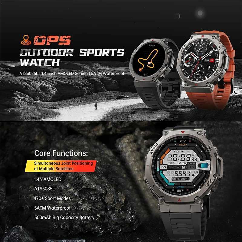 New T-Rex 3 Pro Dual-Band GPS Military Smart Watch 48mm 10ATM Water-Resistant 500mAh Battery Compass Altimeter AGPS Smart Watch M251129