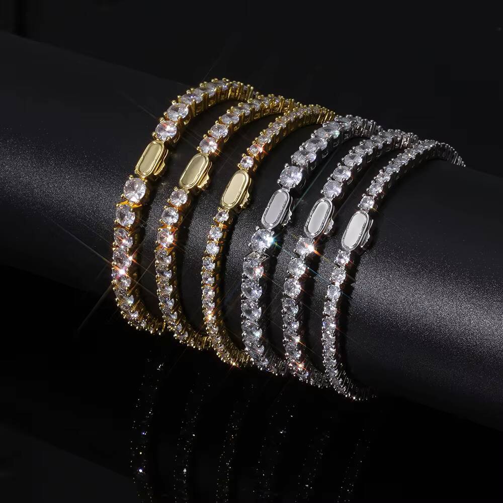 NUOYA Fashion Jewelry Iced Out Diamond Tennis Chain Gold Plated Brass Sparkling 5A Zircon Tennis Chain Bracelet Gifts for Women