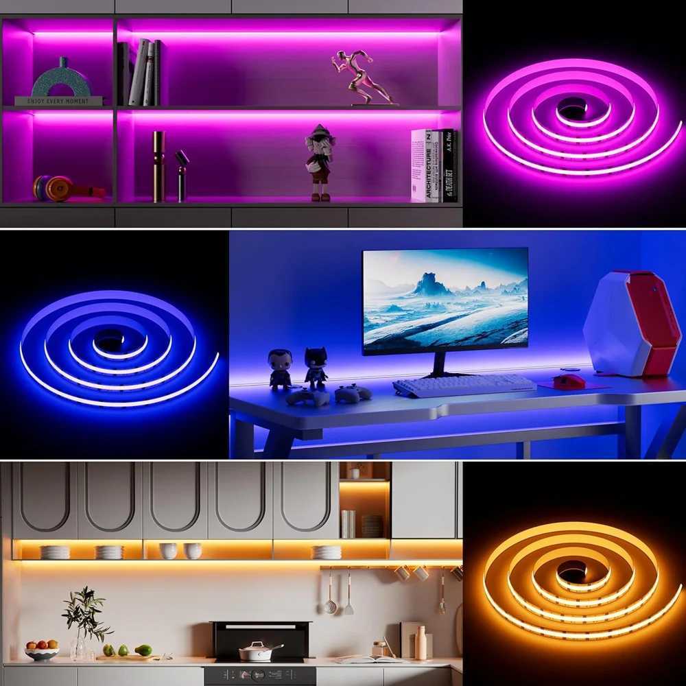 Tuya WiFi COB RGB LED Strip 12V 1m 2m 3m 5m 10m Dimmable Cabinet Bed Room Lighting RF Remote Control for Alexa Google Assistant M251129