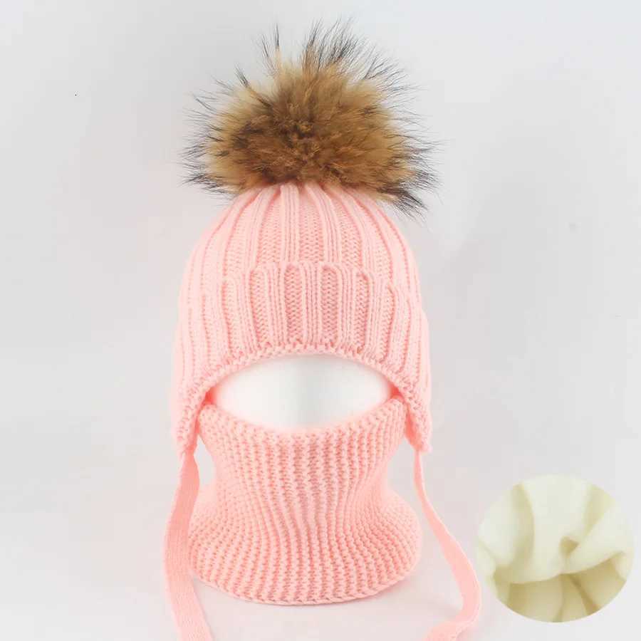 2Pcs Winter Baby Hat Scarf Set Genuine Fur Ball Infant Bonnet Knitted Kids Cap Fleece Lining Warm Ears Toddler Beanie Hats 1-6YW251129 - view 3