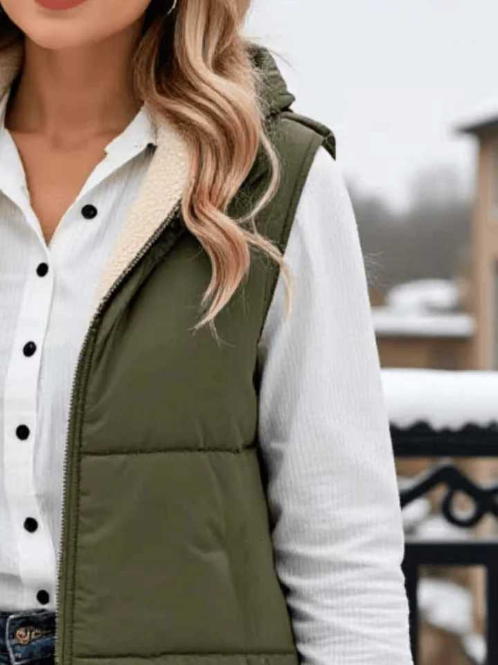 Thickened Cotton Padded Vest Zipper Womenwear Fleece Hooded Coat Lining Warm Winter Outdoor Casual Fashion Cotton Padded VestT251129