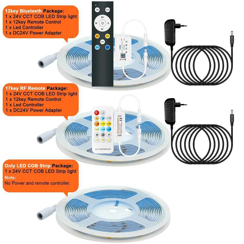 Dimmable CCT 576LEDs/m COB LED Strip Light Bluetooth Control 24V 2700K 4000K 5000K 6000K Power Kit for Home RA90 Linear Lighting M251129