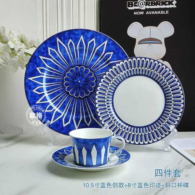 Luxury European style simple and luxurious Blue Seal Western dinner plate steak plate decoration afternoon tea Dim sum cake tableware Y251129
