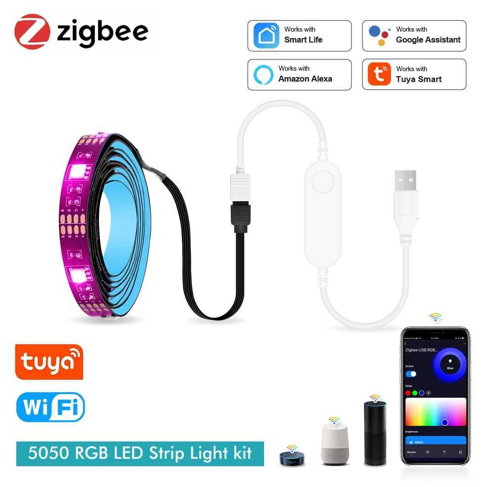 Smart Zigbee USB Led Lights Tuya Wifi RGB led Strip DC5V 5050 Smart Led TV Back Lighting Wok With Alexa Google Home M251129