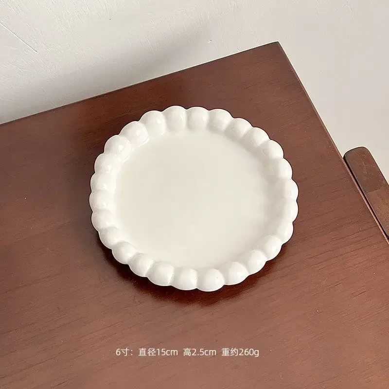 Luxury Ins Ceramic Plate Bead Ordering Plate Milk Whisper Korean Wind Bead Edge Dessert Plate Breakfast Dish He Tableware Y251129
