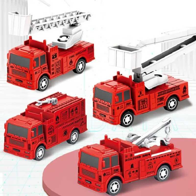 4 Pcs Small Rebound Truck for Children Pull Back Ladder Fire Fighting Toy Car Model Educational Cars J251129