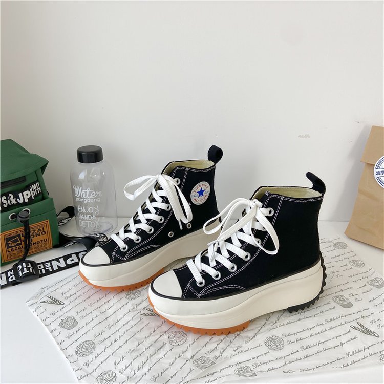 canvas shoes designer Women's Big Size 2025 New Korean Style Breathable High Top Canvas Shoes with Thick Sole Heel Increasing White Versatile Fas