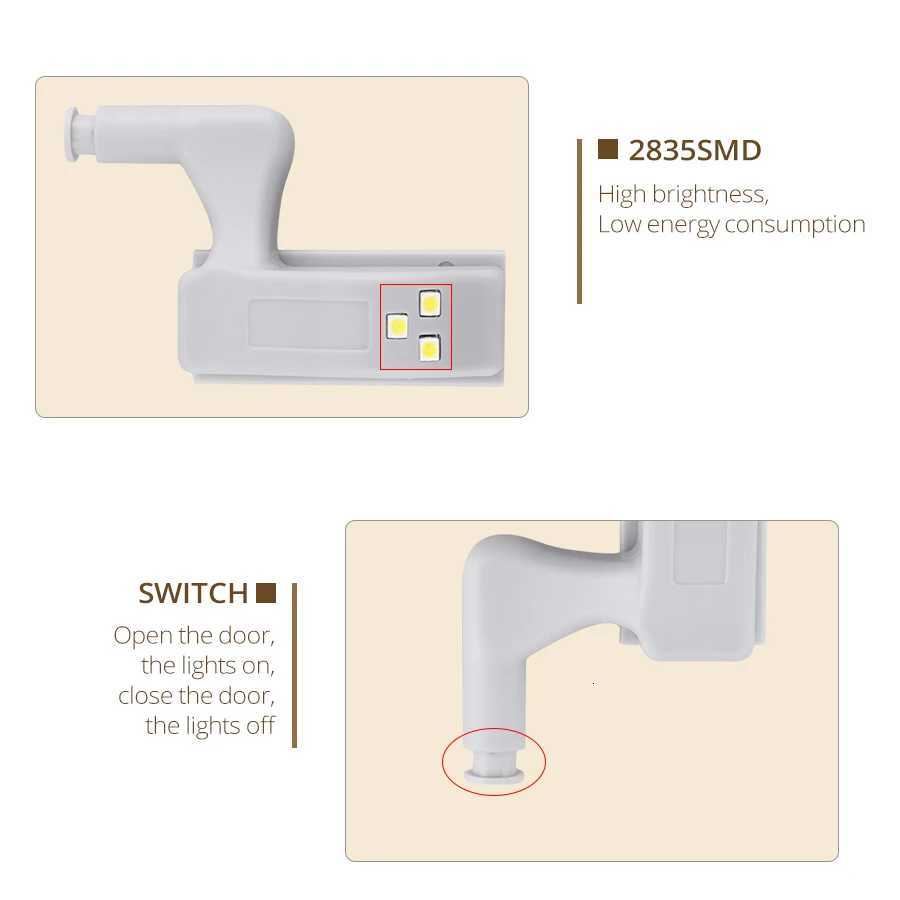 6/10pcs LED Inner Hinge Lamp Cabinet Lights Wardrobe Cupboard Door Sensor Lights Bedroom Kitchen Closet Night Lights Not Battery M251129