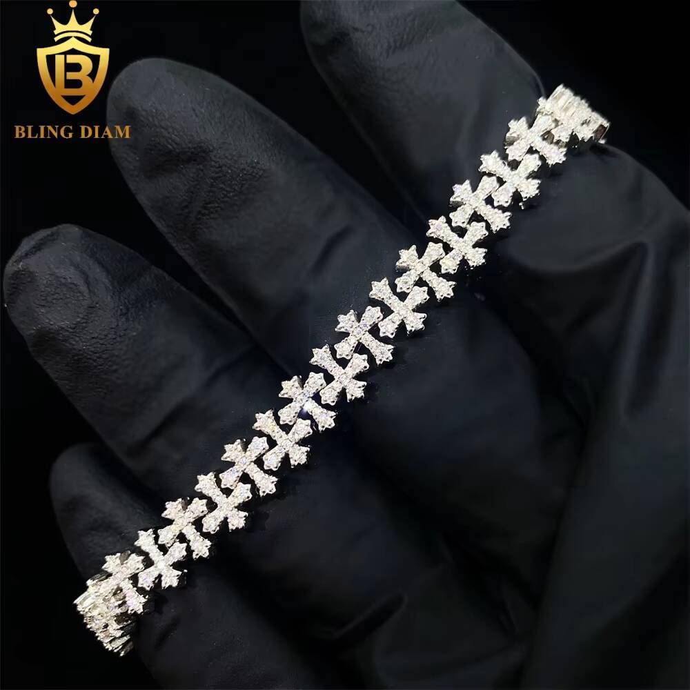 85mm Hip Hop Cuban Link Chains 925 Sterling Silver VVS Moissanite Iced Out Diamond Cross Bracelet Necklace