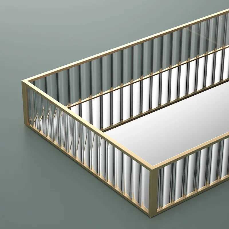 Makeup Storage Tray Glass Transparent Cosmetic Organizer Metal Perfume Lipstick Stand Rectangle Dresser Decoration Tray for Home Y251129