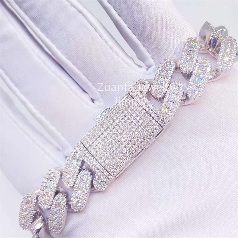 Iced Out New Design 15mm 3 Row HipHop Style Shining VVS Moissanite Diamond Cuban Link Bracelets Mens