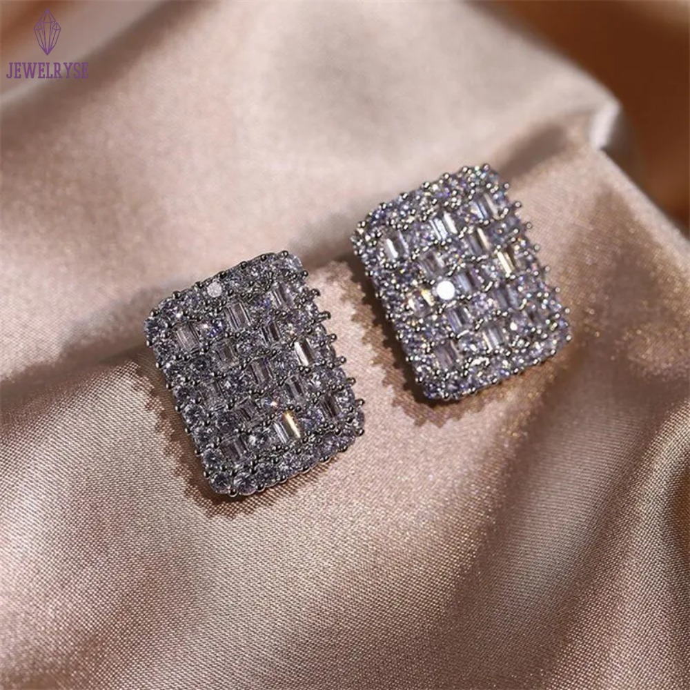 Top Sell Luxury Wedding Jewelry Sets 925 Sterling Silver Ins Stud Earring T Princess Cut White Topaz CZ Diamond Women Band Ring Clavicle Necklace Gift