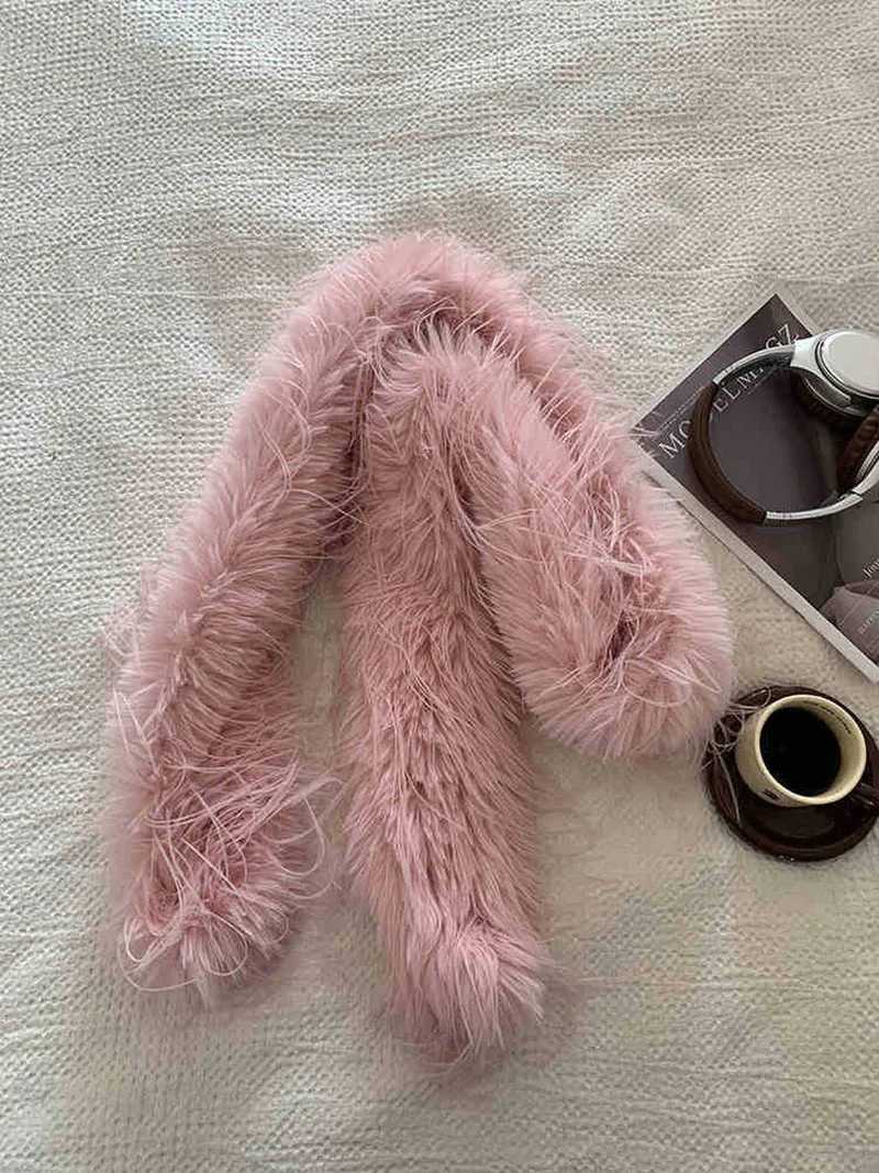 Korean Designer Runway Style Thick Scarf Fashionable Plush Long Strip Scarf Womens Imitation Mink Fur Y2K Girl Scarf for WarmJ251129