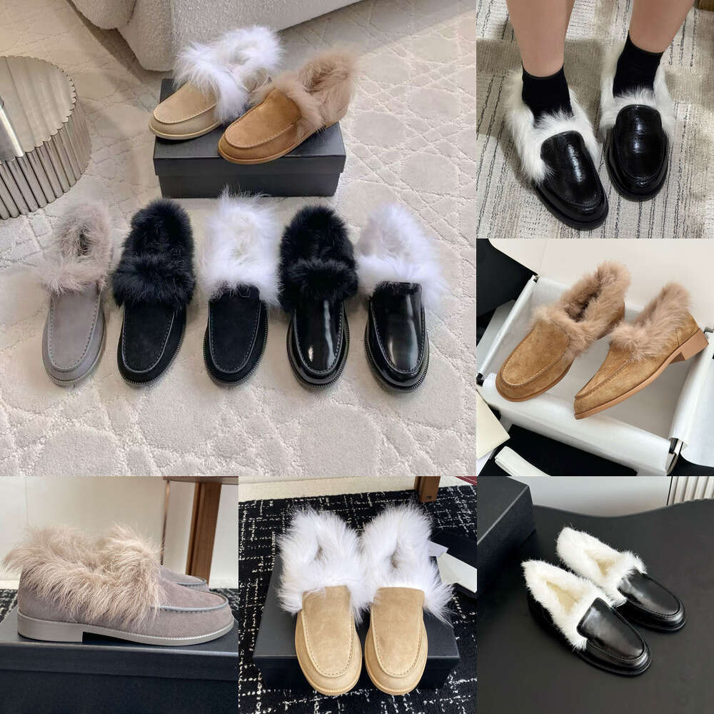 designer shoe woman fur shoes Suede leather loafers loafer womens fur slip on furry fluffy Flat Dress shoes winter warm Shearling Sandals top quality Luxury loafers