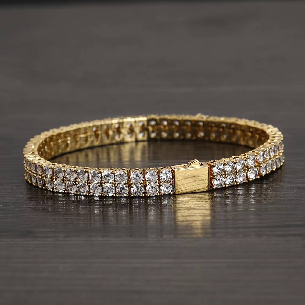 BB230 Double Line CZ Tennis Bracelet Men and Women Hip Hop Brass Chain Bracelets