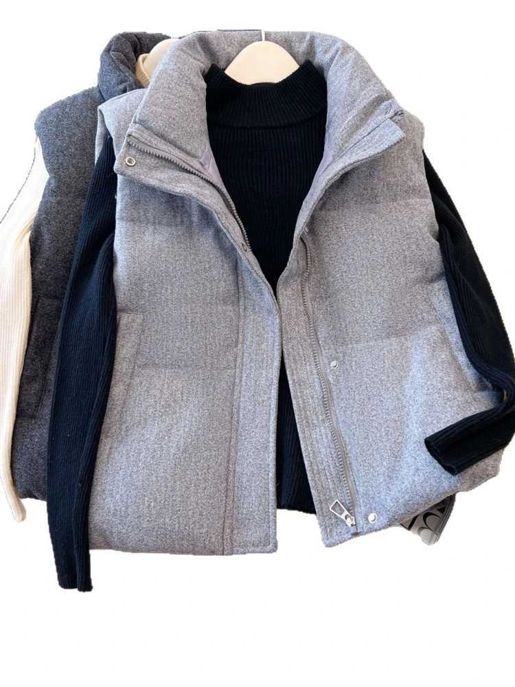 Autumn Winter Women Casual Loose Stand-up Collar Down Cotton Vest New Korean Version Thickened Solid Color Versatile VestT251129