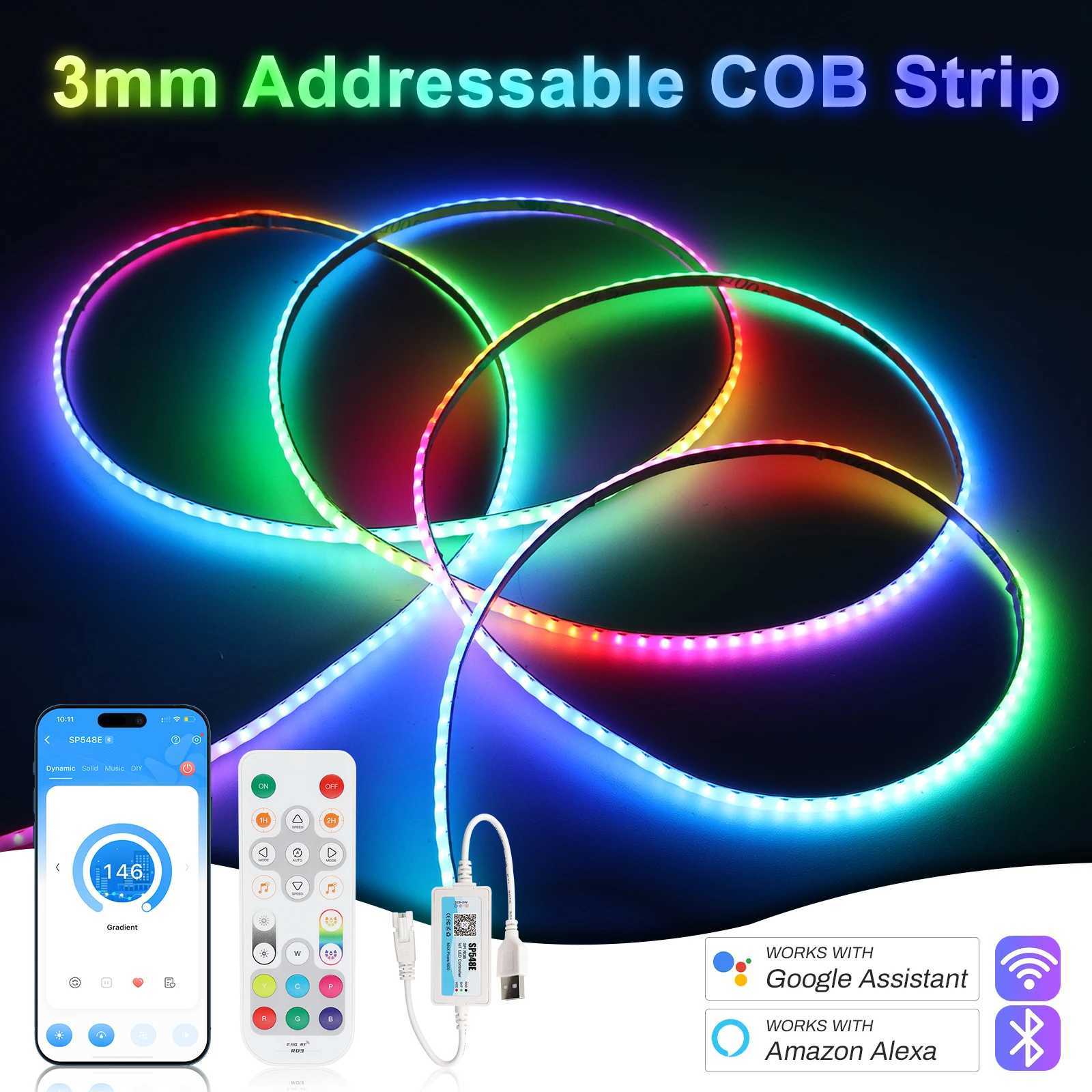 3mm 5V WS2812B Addressable COB LED Strip Individually IC RGB Flexible LED Strip High Density Dream Color LED Tape 240LEDs/m M251129