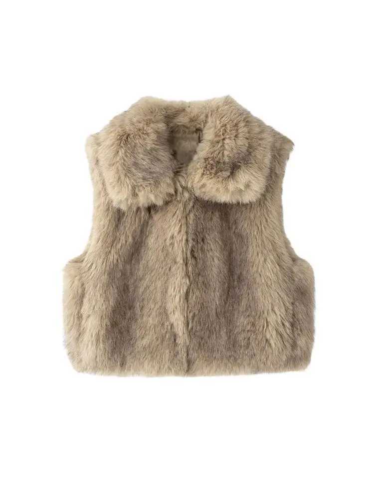 Womens Thick Warm Faux Fur Waistcoat Sleeveless Lapel Collar Front Hook Female Outerwear Chic Vest Tops FashionT251129