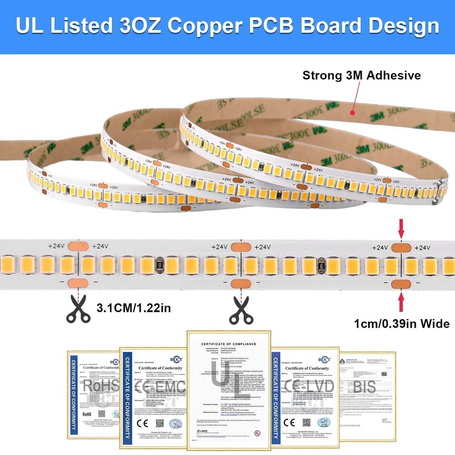 Super Bright 2835 LED Strip Lights 92CRI 256 LEDs/m 164ft Flexible LED Tape Dimmable SMD2835 LED Lighting 3000K-6000K DC24V M251129