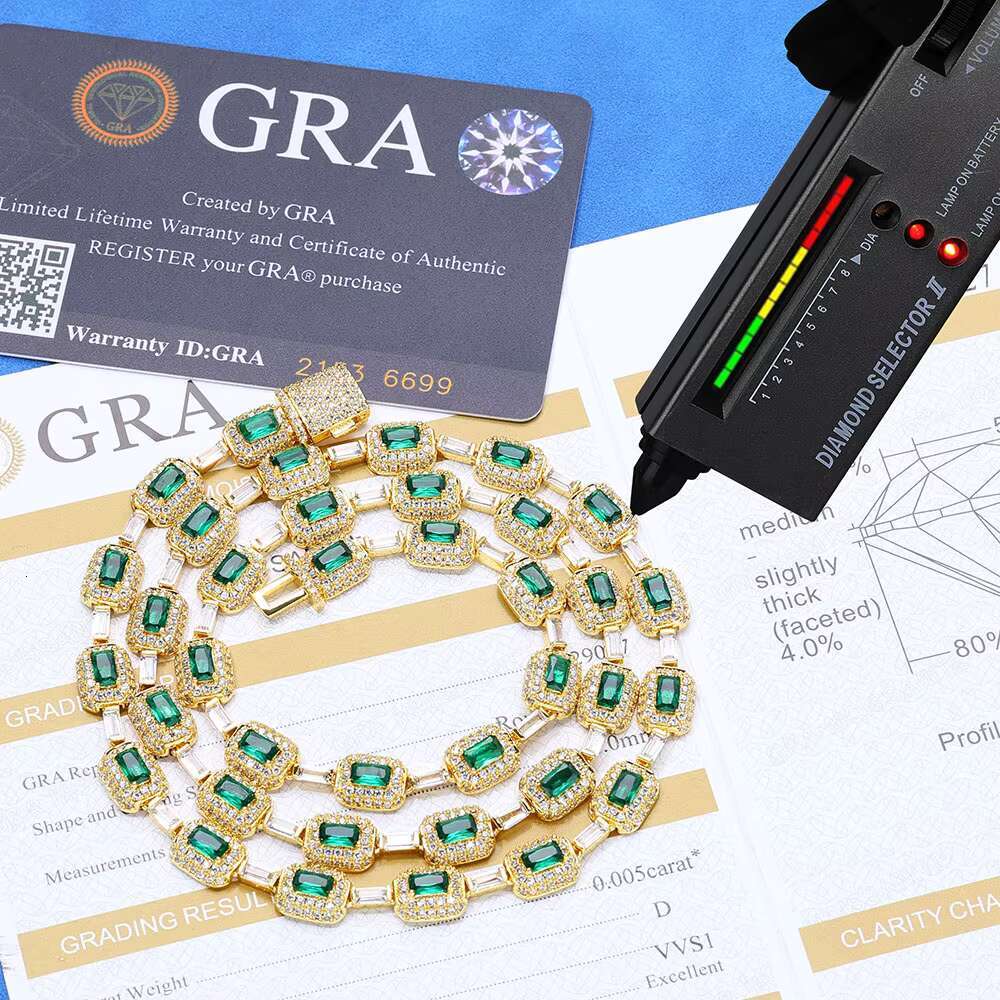 NUOAY New Style Bling Baguette VVS Moissanite Link Chain 925 Sterling Silver Pave Diamond Chain Necklace for Women Jewelry