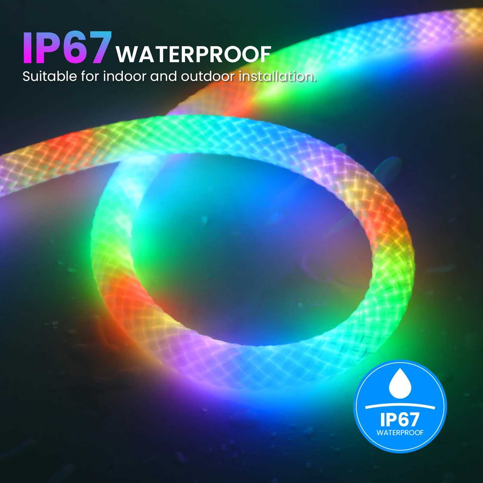 360 Glow Round RGB Neon LED Woven Strip Light 24key Bluetooth APP Remote Control 5V USB WS2812B Music Sync Waterproof Rope Decor M251129