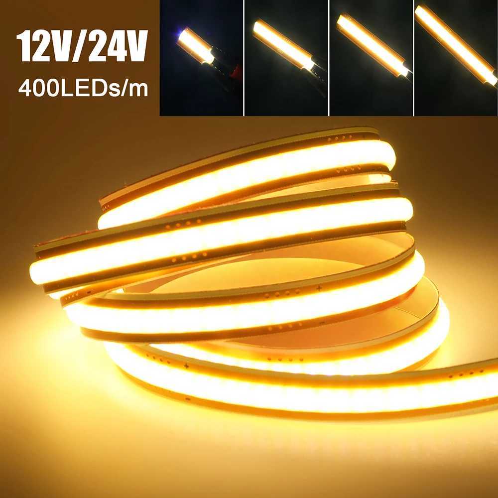 12V 24V 5mm 8mm PCB COB LED Strip Light Free Cut 400LEDs Flexible Tape 3000k 6000k 4000k 05m 1m 2m 5m 10m 20m Linear Lighting M251129