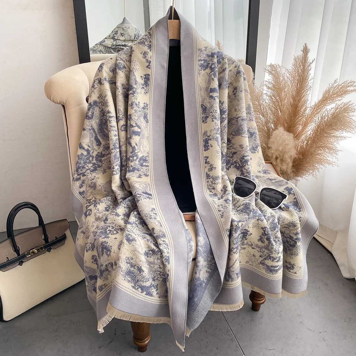 Luxury Winter Cashmere Scarf Women Design Warm Blanket Poncho Scarves Female New Animal ShAWl Thick Foulard BufandaJ251129
