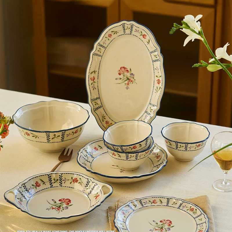 Luxury French Style Flower Printed Ceramic Tableware Dessert Plate Vintage Household Serving Plates Exquisite R Bowl Gift for Friend Y251129