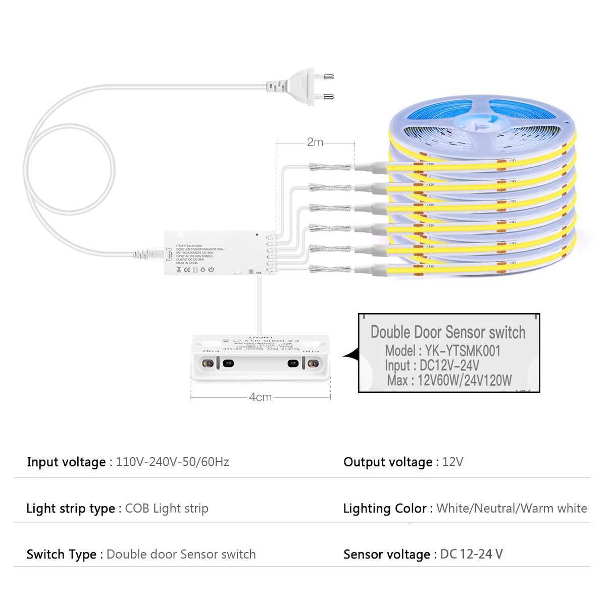 Smart Energy Saving Door Control Sensor Cob Lights Smart Switch Bookcase COB LED Strip Light for Wine Storage Cabinet Lighting M251129