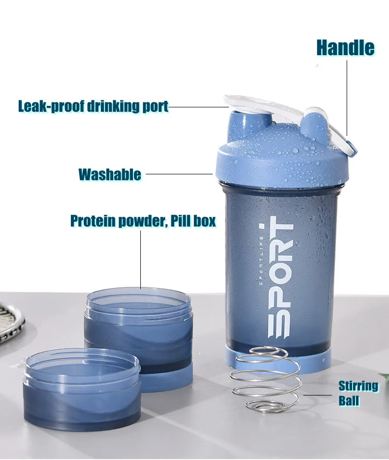 500ML 3layer Sports Water Bottle Protein Shaker Outdoor Travel Portable Leakproof Drinkware Plastic My Drink BPA Free 251129