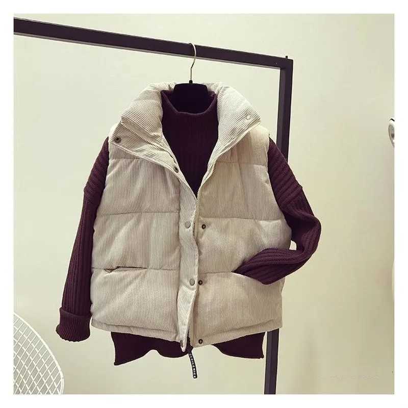Winter 2025 Women Sleeveless Vest Winter Warm Corduroy Cotton Jacket Female Simple Veats Sleeveless WaistcoatT251129