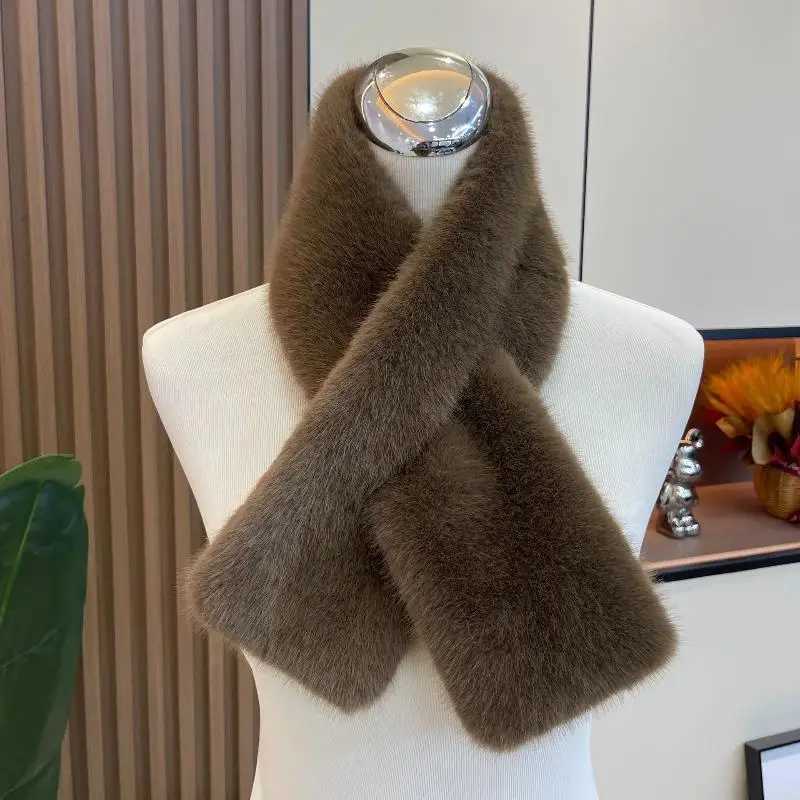 Women Winter Warm Thicken Cross Collar Scarf Imitation Faux Rabbit Fur Scarf Solid Furry Neck Warmer Cold Proof ScarvesJ251129