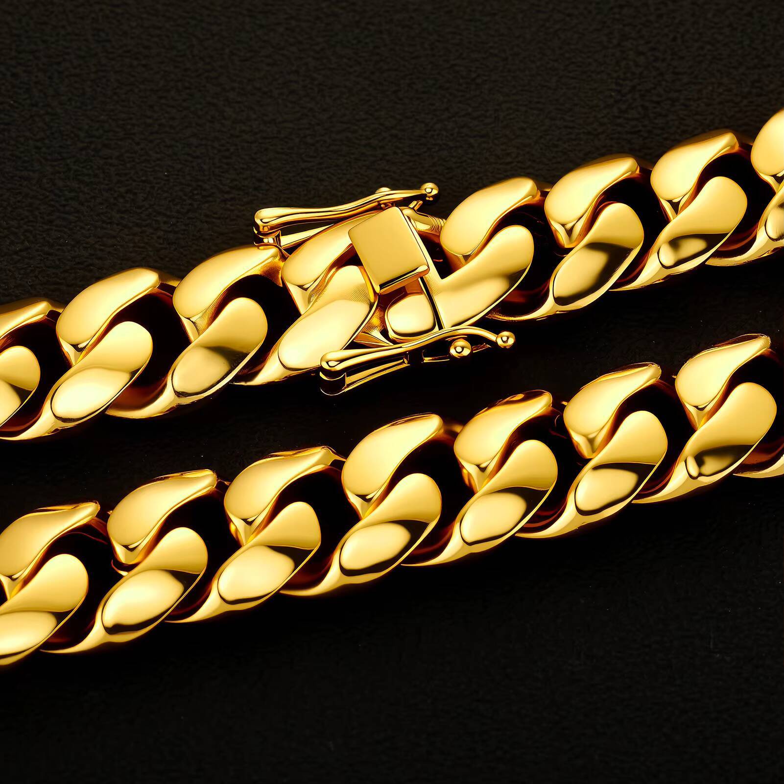 Cross-border Europe And America 20mm Copper-plated 24k Gold Color-preserving Cuban Chain Mens Personalized Necklace W