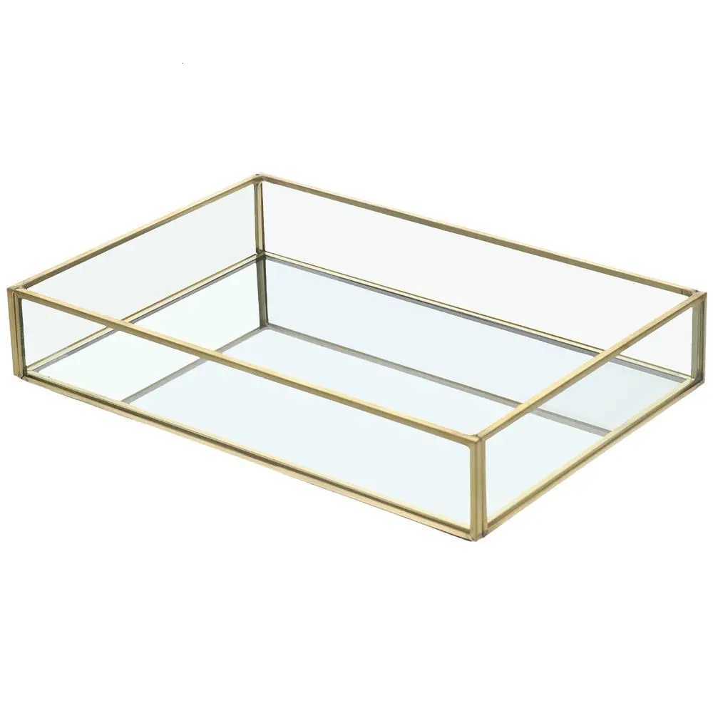 Glass Decorative Tray Easy-to-clean 78755138 Inch Gold Rectangle Mirror Decorative Tray Vintage Jewelry Tray Office Y251129
