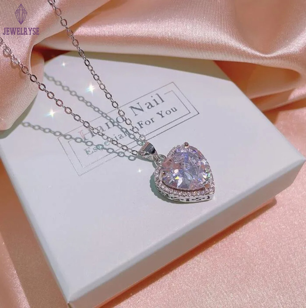 Choucong Brand Wedding Jewelry Set 925 Sterling Silver Luxury Sweet Cute Heart Pendant Pear Cut White Topaz CZ Eternity Diamond Stud Earring Women Bri