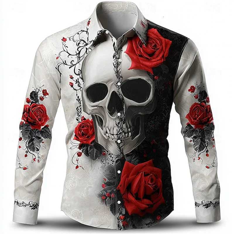 Mens Skull Romantic Halloween Button-Down Shirt Long Sleeve Streetwear Autumn Winter Lapel 3D Printed Lapel ShirtW251129