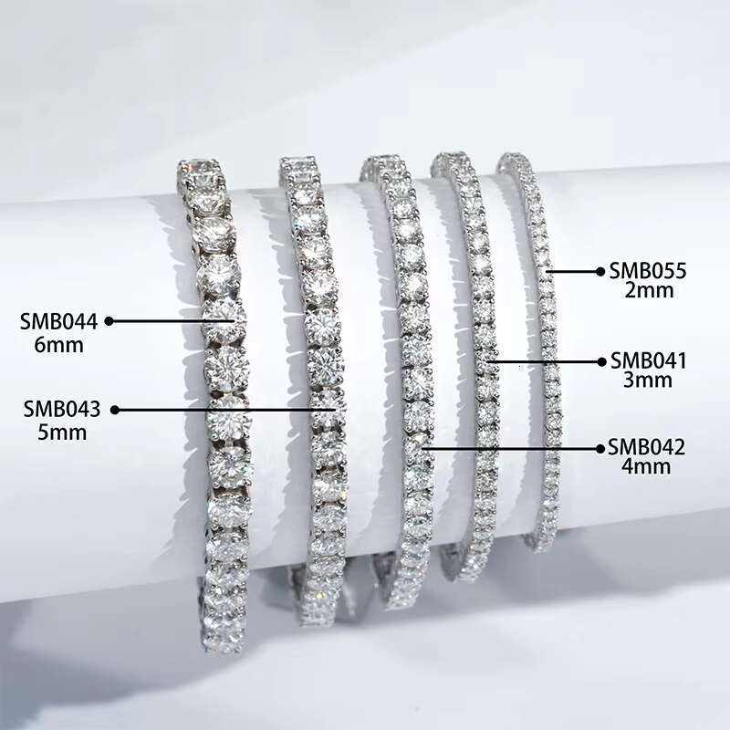 Starsgem S925 Silver Moissanite Tennis Bracelet 2mm-6mm Round Cut Moissanite Link Chain Tennis Bracelet