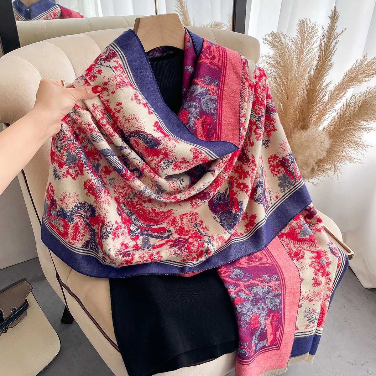 Luxury Winter Cashmere Scarf Women Design Warm Blanket Poncho Scarves Female New Animal ShAWl Thick Foulard BufandaJ251129