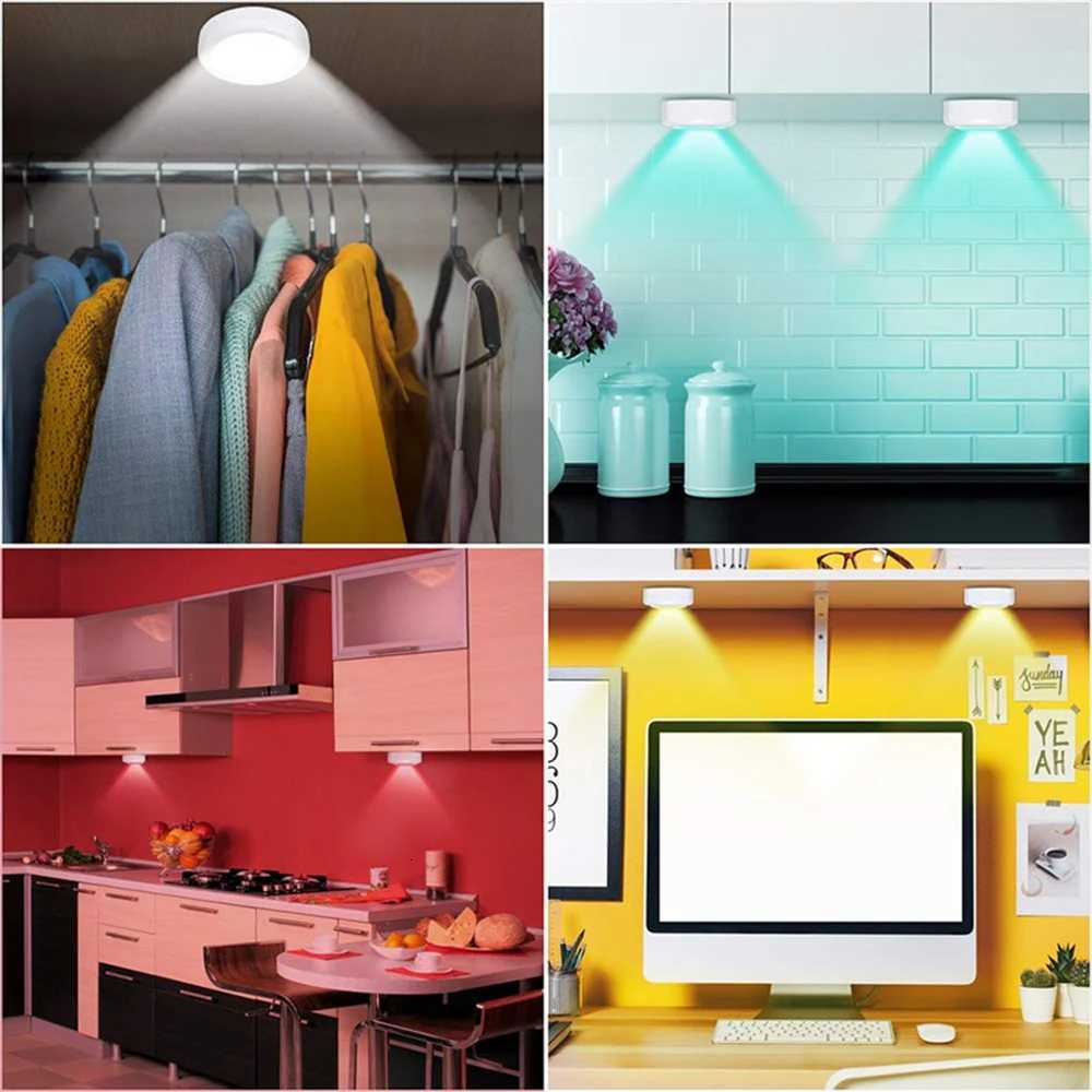 LED Cabinet Light RGB Puck Lamp Remote Control Battery Powered Dimmable Kitchen Under Cabinet Closet Light Nightlight Multicolor M251129