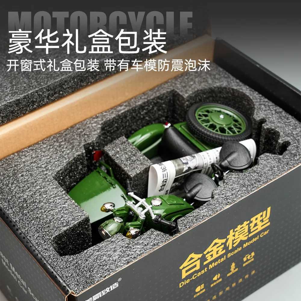 Diecast 110 Sidecar Trike Model Simulation Alloy Sound Light Toy Car Retro Ornaments Collection Miniature Voiture Boy Gift J251129