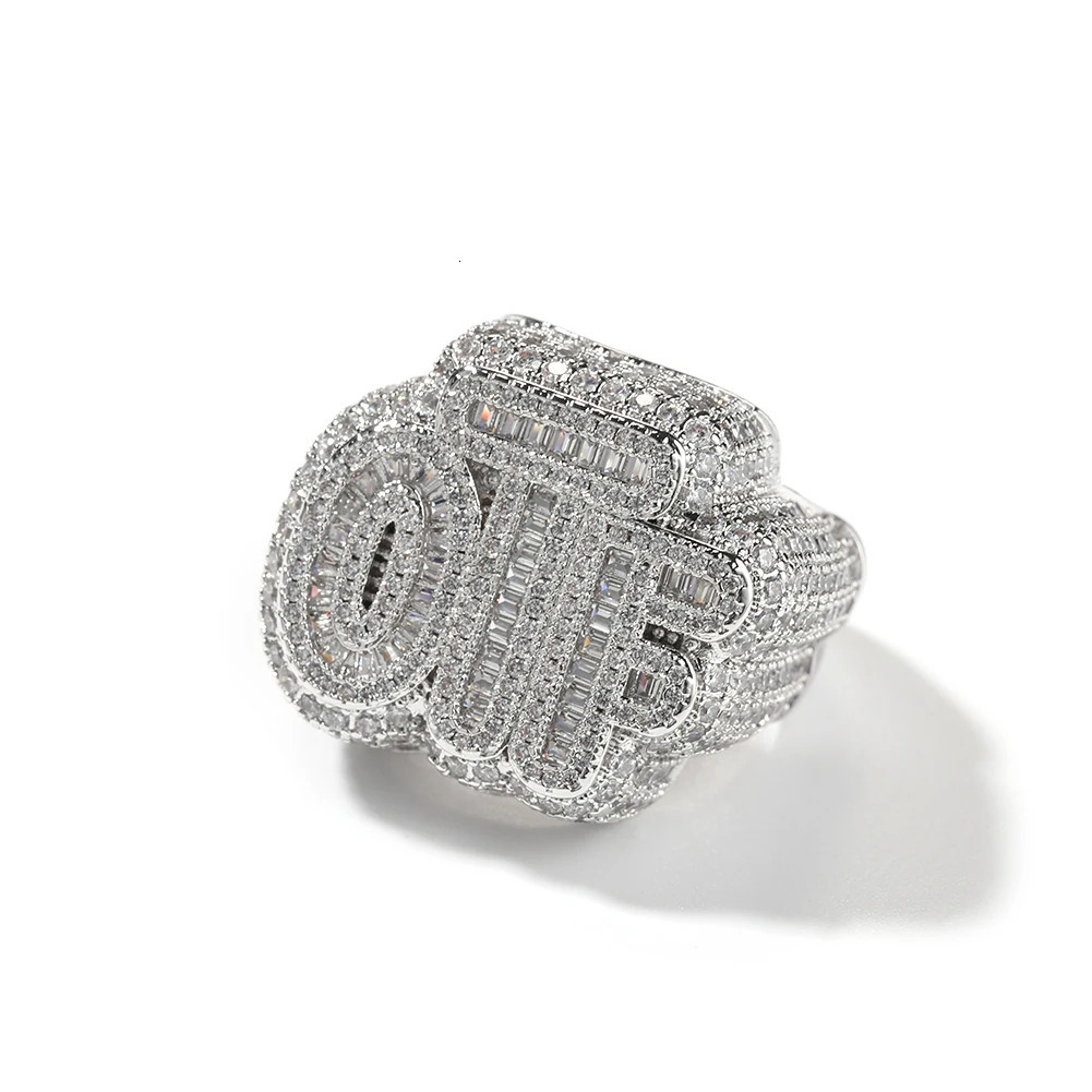 THE BLING KING Baguettecz Letters OTF Ring Iced out Two Tone Finger Ring Cubic Zircon HipHop Ring Delicate Punk Jewelry 251128