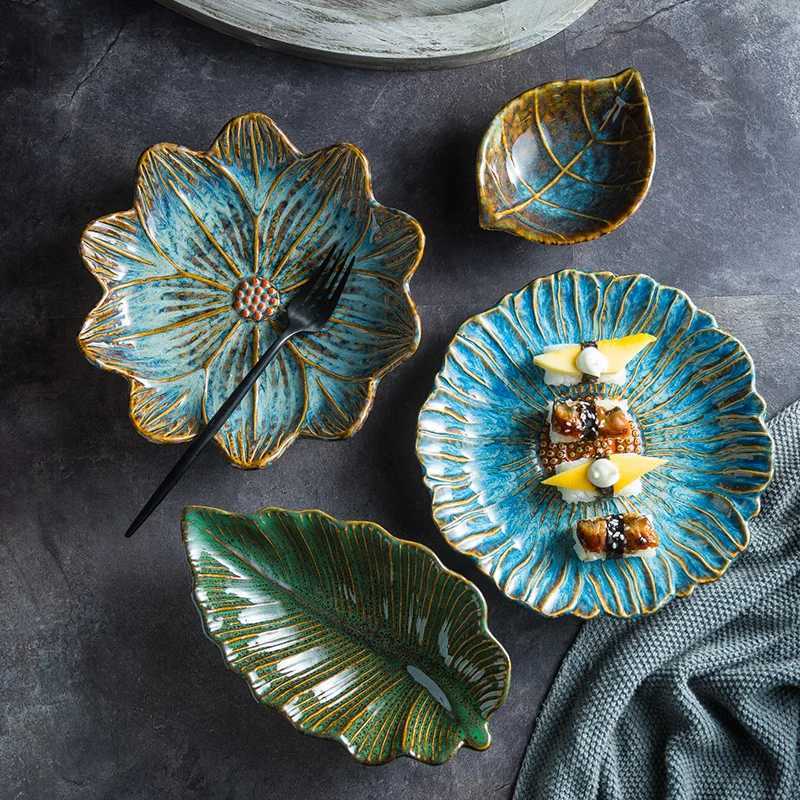 Luxury Irregar Ceramic Plate Flower Leaves Scallops Starfish Conch Fish Shape Decorative Tableware Dinner Plates Dishes Tableware Y251129