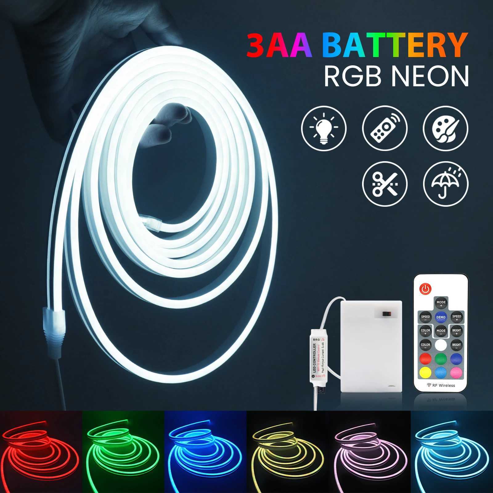 5V RGB Neon Strip Light 1M 2M 3M 3AA Battery Box With Bluetooth Remote Control Waterproof Flexible Ribbon Tape For Home Decor M251129